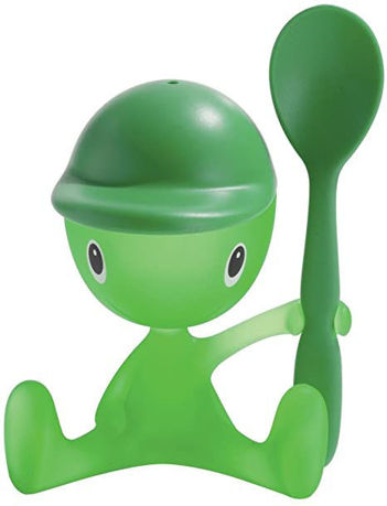 Picture of Alessi, Cico, egg cup with salt castor and spoon, green, Stefano Giovannoni, 2000