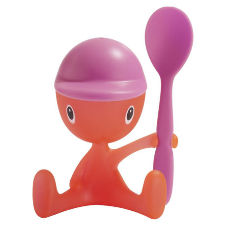 Picture of Alessi, Cico, egg cup with salt castor and spoon, pink, Stefano Giovannoni, 2000