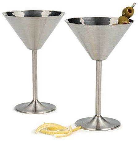 Afbeeldingen van Danesco, "Martini for two" 2 cocktailglazen met olijf-vorkjes, roestvrij staal, Steel-function of Scandinavia 